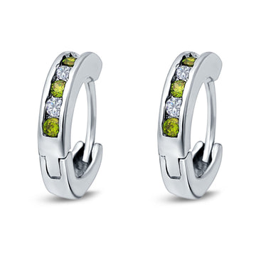 Eternity Huggie Hoop Earrings Channel Round Simulated Peridot Cubic Zirconia 925 Sterling Silver